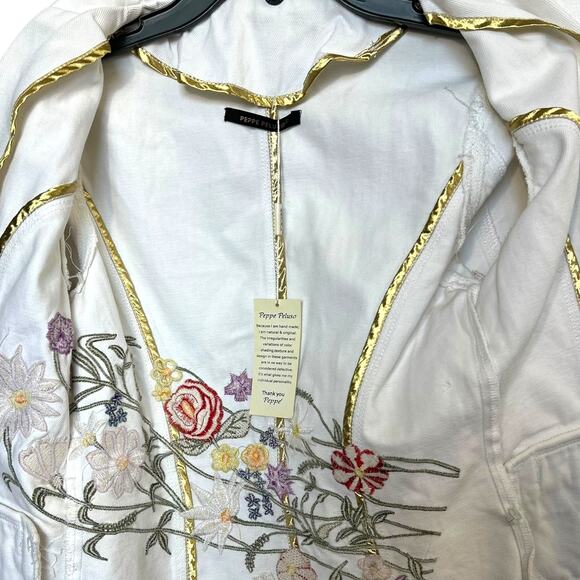 Peppe Peluso Embroidered design Jean jacket Size Small NEW - Picture 5 of 6